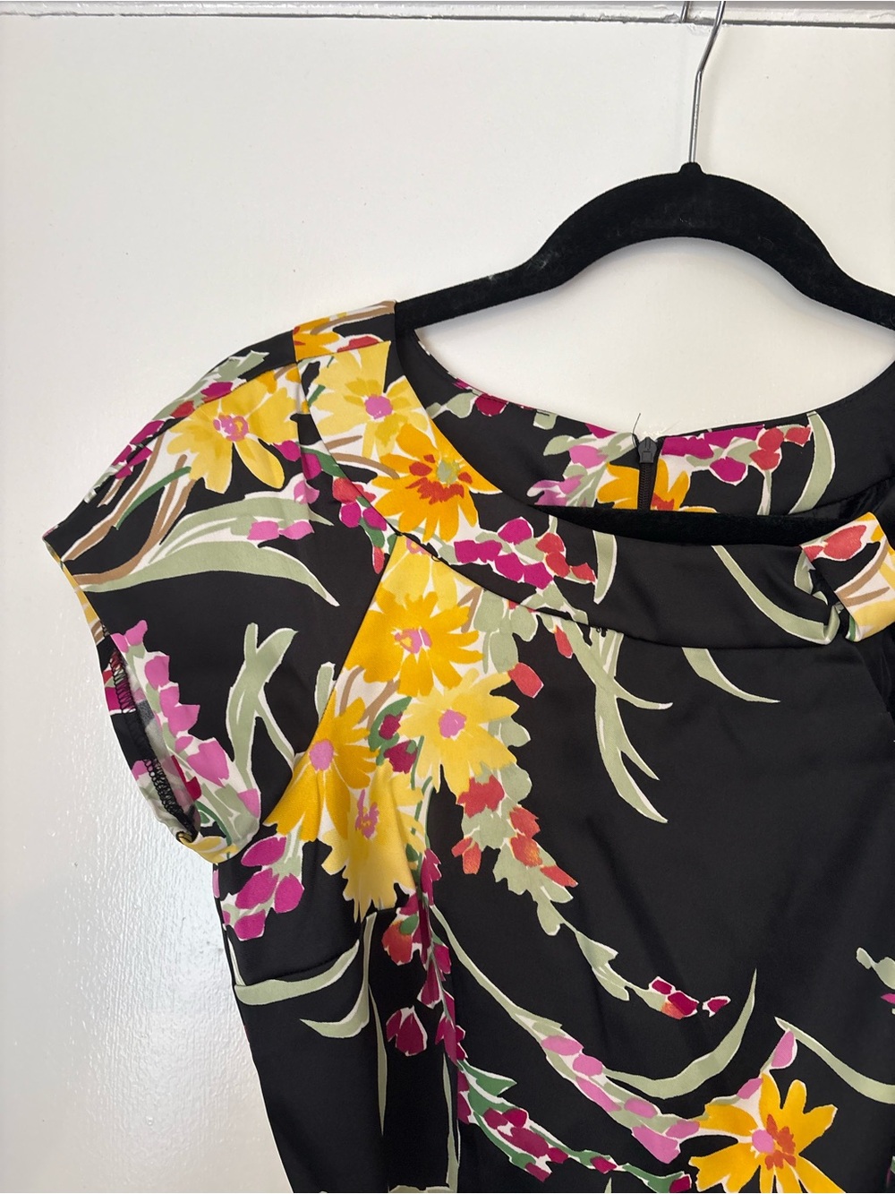 Dress Barn Black Midi Dress with Yellow & Pink Floral Print - Picture 4 of 7